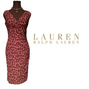 NWT Lauren Ralph Lauren Leopard Print Bodycon Cinched Midi Dress Sz 2